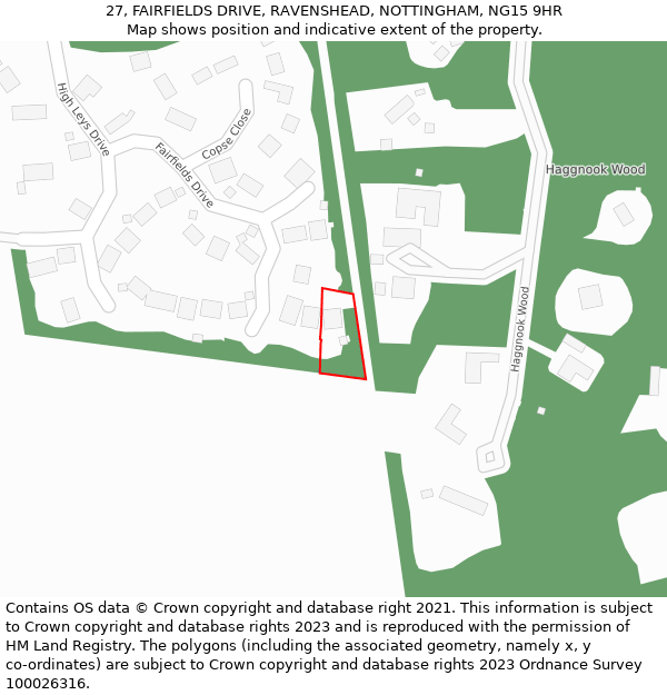 27, FAIRFIELDS DRIVE, RAVENSHEAD, NOTTINGHAM, NG15 9HR: Location map and indicative extent of plot