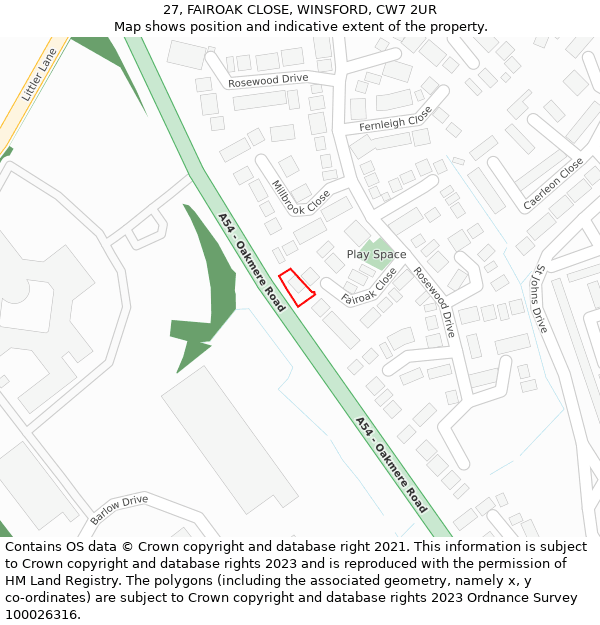 27, FAIROAK CLOSE, WINSFORD, CW7 2UR: Location map and indicative extent of plot