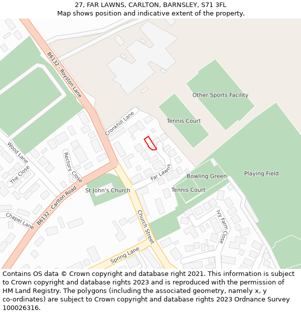 27, FAR LAWNS, CARLTON, BARNSLEY, S71 3FL: Location map and indicative extent of plot