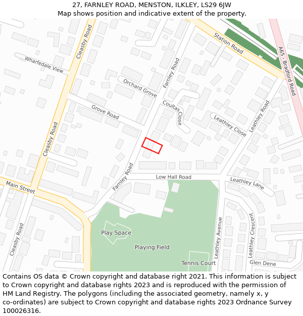 27, FARNLEY ROAD, MENSTON, ILKLEY, LS29 6JW: Location map and indicative extent of plot