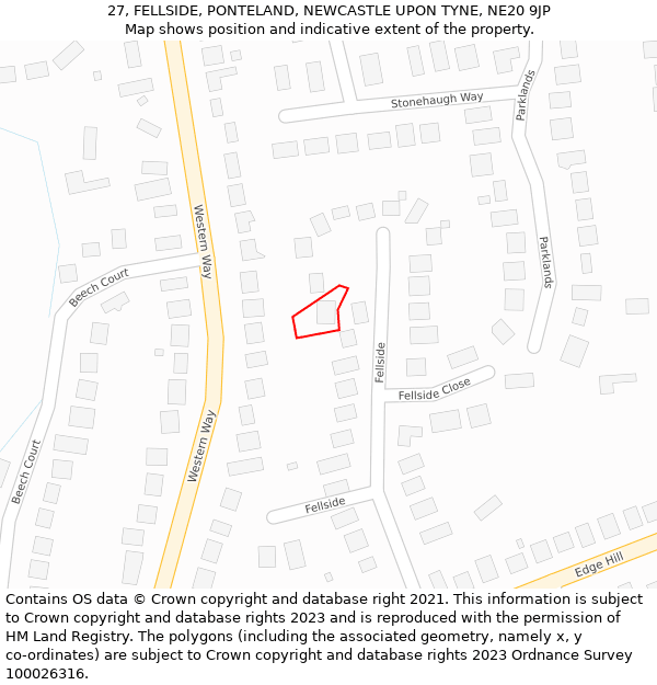 27, FELLSIDE, PONTELAND, NEWCASTLE UPON TYNE, NE20 9JP: Location map and indicative extent of plot