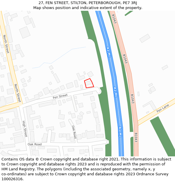 27, FEN STREET, STILTON, PETERBOROUGH, PE7 3RJ: Location map and indicative extent of plot