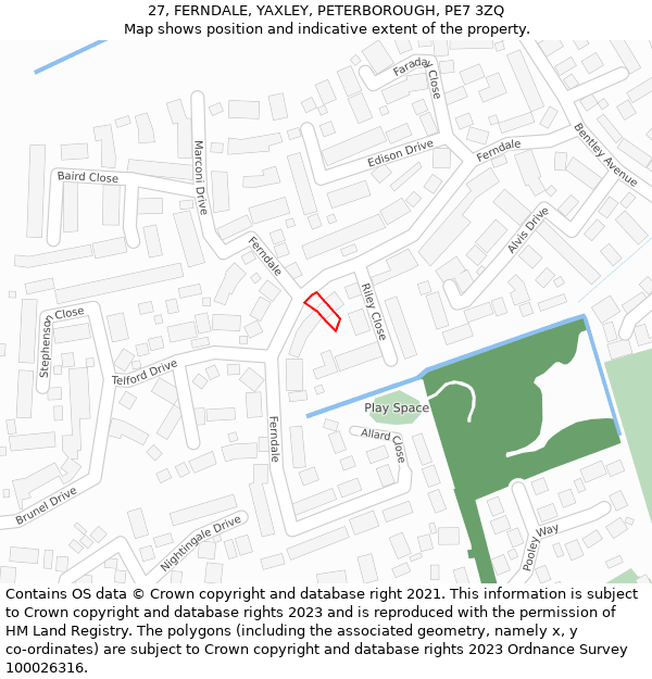 27, FERNDALE, YAXLEY, PETERBOROUGH, PE7 3ZQ: Location map and indicative extent of plot