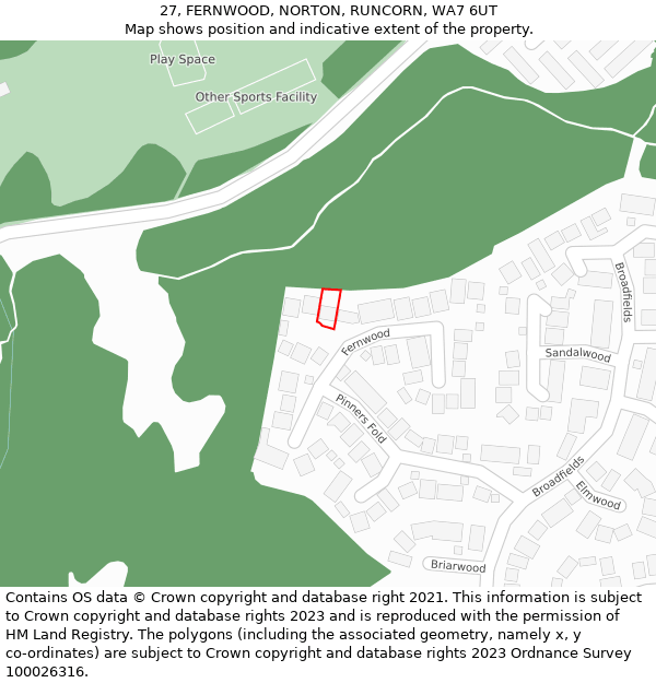 27, FERNWOOD, NORTON, RUNCORN, WA7 6UT: Location map and indicative extent of plot