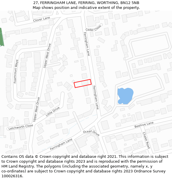 27, FERRINGHAM LANE, FERRING, WORTHING, BN12 5NB: Location map and indicative extent of plot