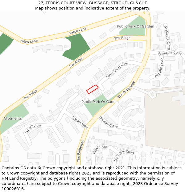 27, FERRIS COURT VIEW, BUSSAGE, STROUD, GL6 8HE: Location map and indicative extent of plot