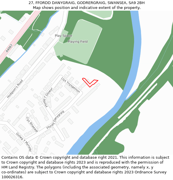 27, FFORDD DANYGRAIG, GODRERGRAIG, SWANSEA, SA9 2BH: Location map and indicative extent of plot