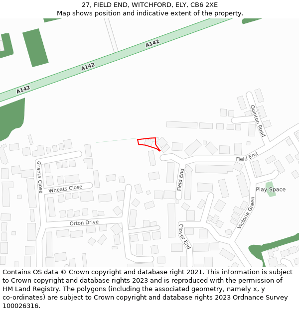 27, FIELD END, WITCHFORD, ELY, CB6 2XE: Location map and indicative extent of plot