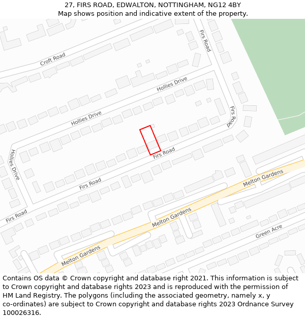 27, FIRS ROAD, EDWALTON, NOTTINGHAM, NG12 4BY: Location map and indicative extent of plot