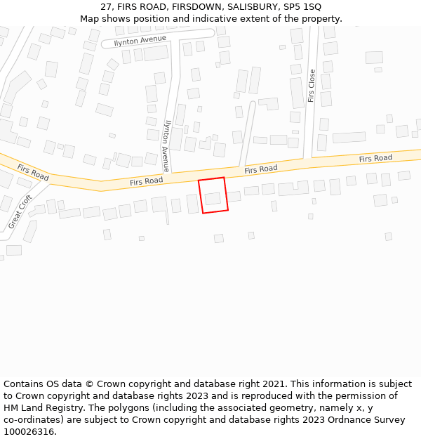 27, FIRS ROAD, FIRSDOWN, SALISBURY, SP5 1SQ: Location map and indicative extent of plot