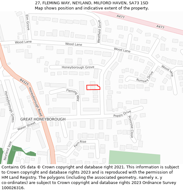 27, FLEMING WAY, NEYLAND, MILFORD HAVEN, SA73 1SD: Location map and indicative extent of plot