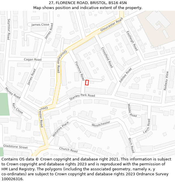27, FLORENCE ROAD, BRISTOL, BS16 4SN: Location map and indicative extent of plot