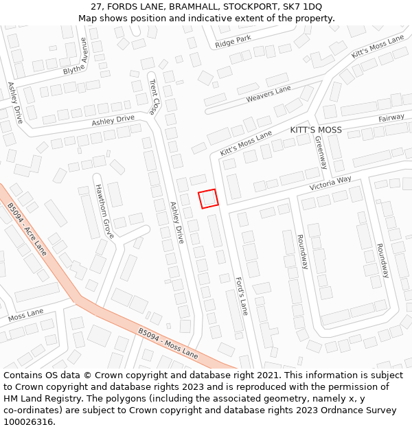 27, FORDS LANE, BRAMHALL, STOCKPORT, SK7 1DQ: Location map and indicative extent of plot