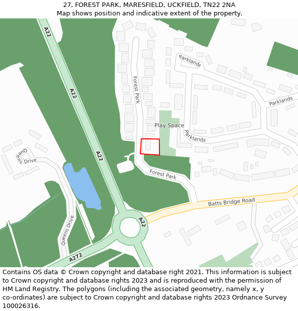 27, FOREST PARK, MARESFIELD, UCKFIELD, TN22 2NA: Location map and indicative extent of plot