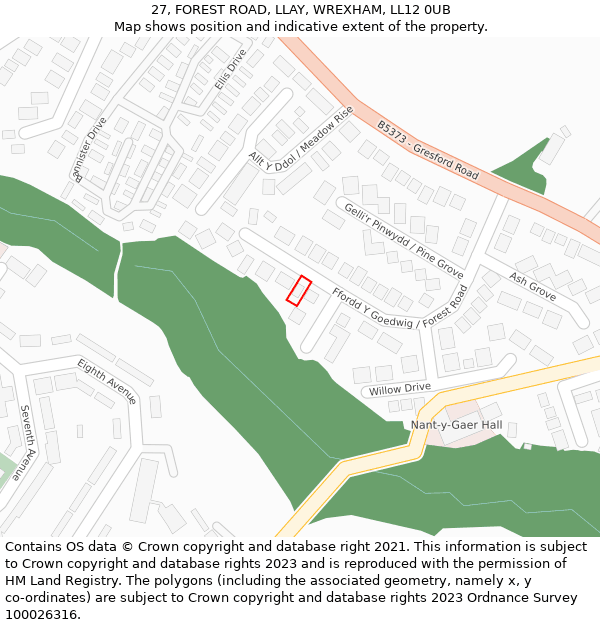 27, FOREST ROAD, LLAY, WREXHAM, LL12 0UB: Location map and indicative extent of plot