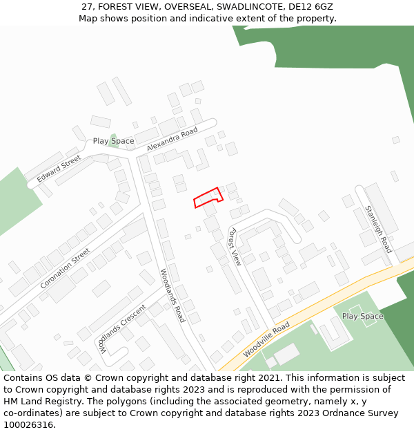 27, FOREST VIEW, OVERSEAL, SWADLINCOTE, DE12 6GZ: Location map and indicative extent of plot