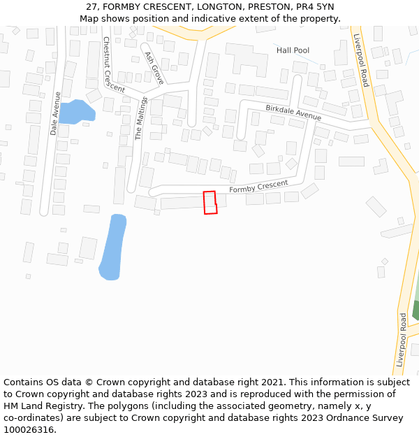 27, FORMBY CRESCENT, LONGTON, PRESTON, PR4 5YN: Location map and indicative extent of plot