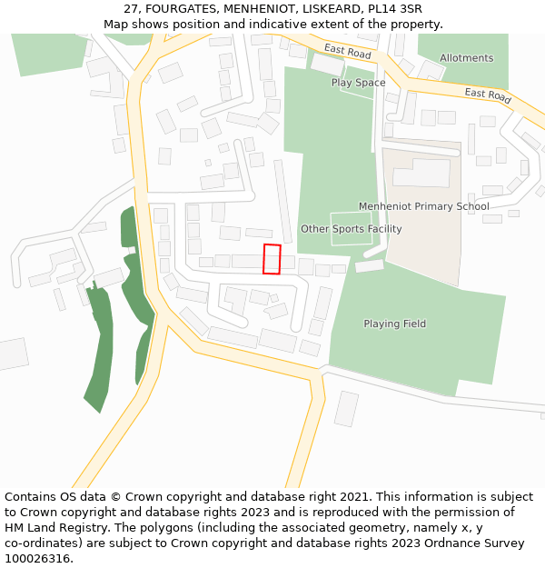 27, FOURGATES, MENHENIOT, LISKEARD, PL14 3SR: Location map and indicative extent of plot