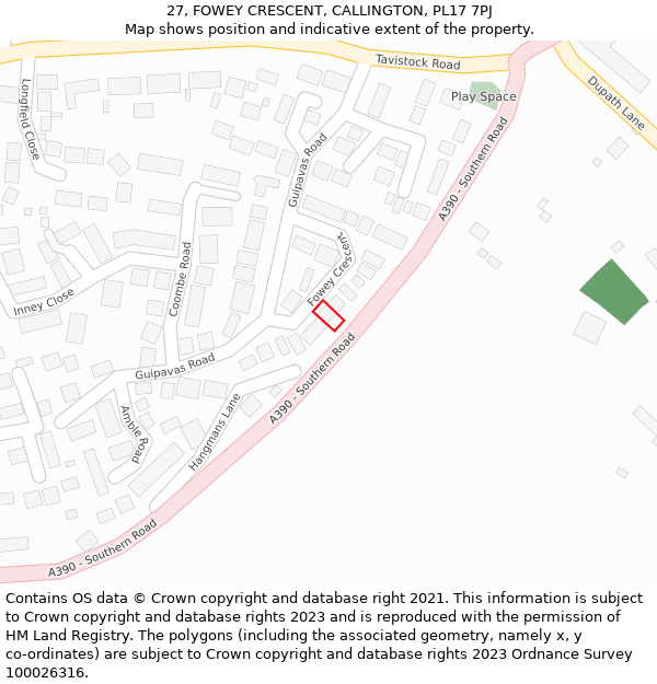 27, FOWEY CRESCENT, CALLINGTON, PL17 7PJ: Location map and indicative extent of plot
