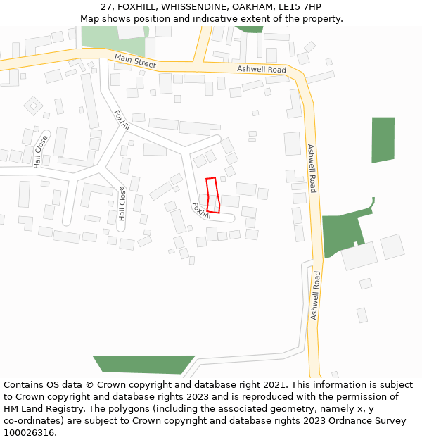 27, FOXHILL, WHISSENDINE, OAKHAM, LE15 7HP: Location map and indicative extent of plot