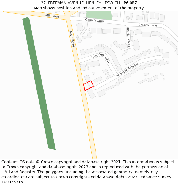 27, FREEMAN AVENUE, HENLEY, IPSWICH, IP6 0RZ: Location map and indicative extent of plot