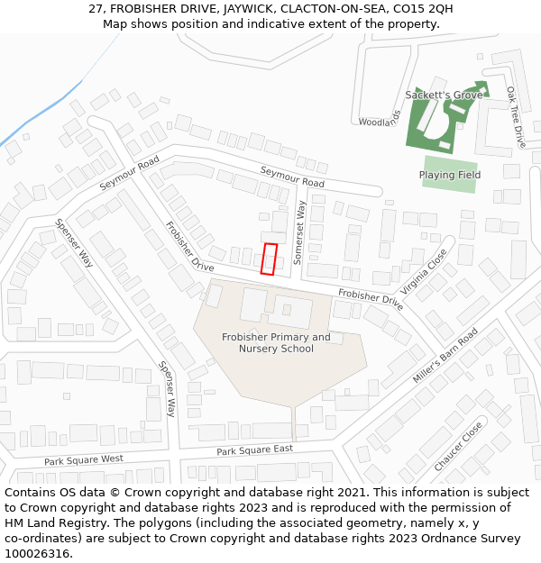 27, FROBISHER DRIVE, JAYWICK, CLACTON-ON-SEA, CO15 2QH: Location map and indicative extent of plot