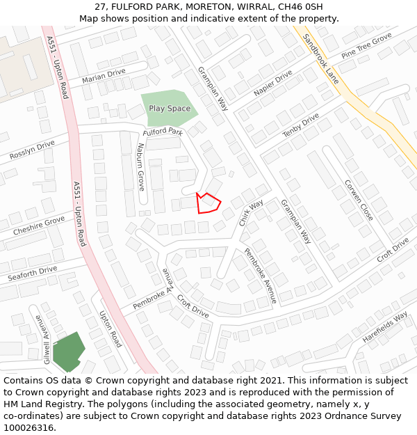 27, FULFORD PARK, MORETON, WIRRAL, CH46 0SH: Location map and indicative extent of plot