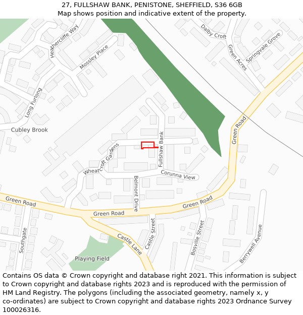 27, FULLSHAW BANK, PENISTONE, SHEFFIELD, S36 6GB: Location map and indicative extent of plot