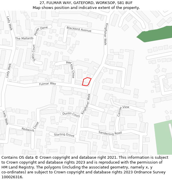 27, FULMAR WAY, GATEFORD, WORKSOP, S81 8UF: Location map and indicative extent of plot