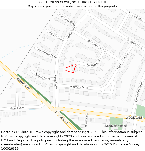 27, FURNESS CLOSE, SOUTHPORT, PR8 3UF: Location map and indicative extent of plot