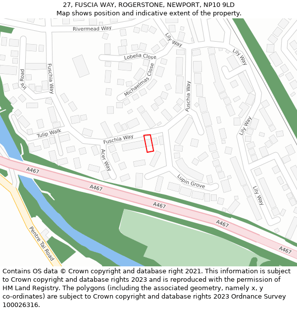 27, FUSCIA WAY, ROGERSTONE, NEWPORT, NP10 9LD: Location map and indicative extent of plot