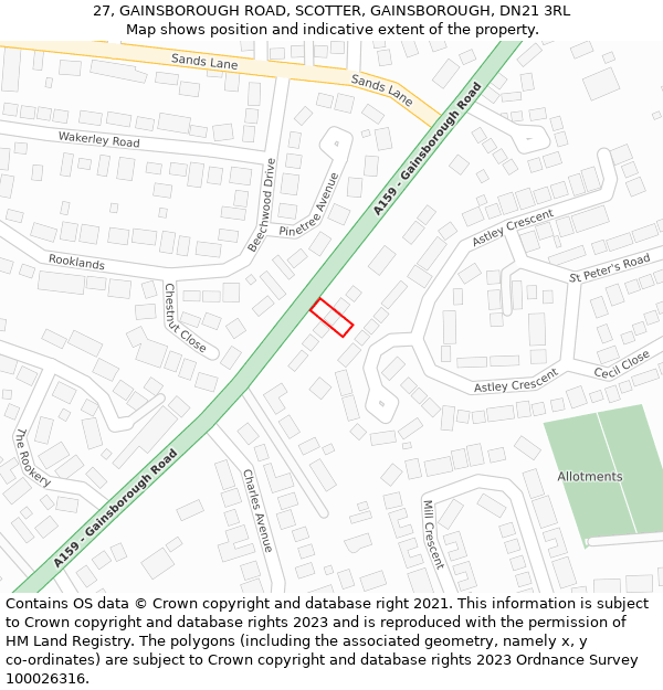 27, GAINSBOROUGH ROAD, SCOTTER, GAINSBOROUGH, DN21 3RL: Location map and indicative extent of plot