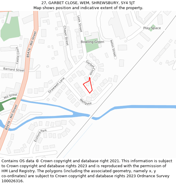 27, GARBET CLOSE, WEM, SHREWSBURY, SY4 5JT: Location map and indicative extent of plot