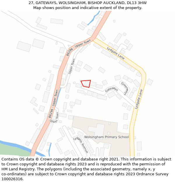 27, GATEWAYS, WOLSINGHAM, BISHOP AUCKLAND, DL13 3HW: Location map and indicative extent of plot