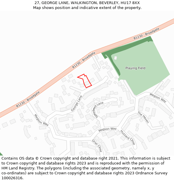 27, GEORGE LANE, WALKINGTON, BEVERLEY, HU17 8XX: Location map and indicative extent of plot