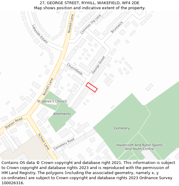 27, GEORGE STREET, RYHILL, WAKEFIELD, WF4 2DE: Location map and indicative extent of plot