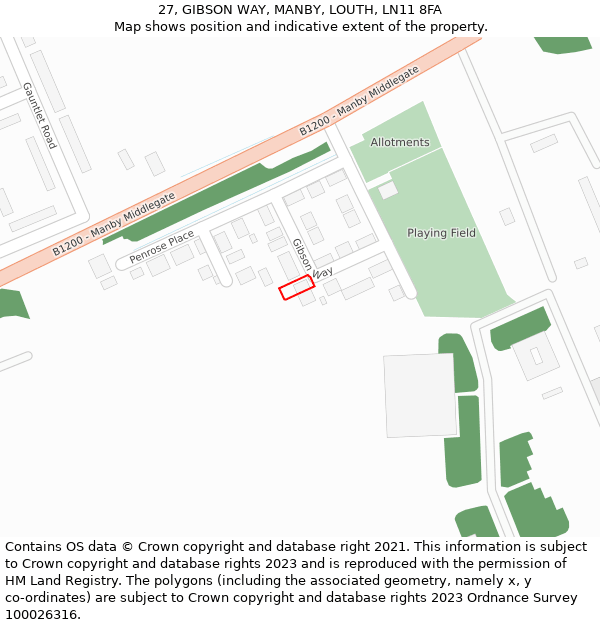 27, GIBSON WAY, MANBY, LOUTH, LN11 8FA: Location map and indicative extent of plot