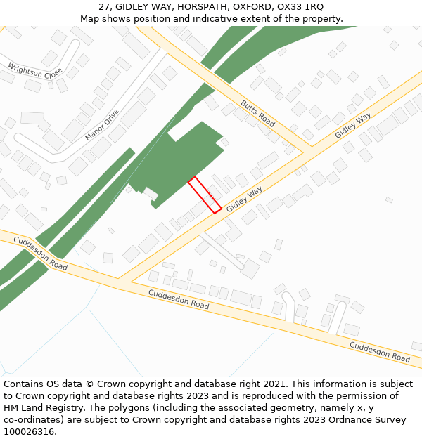 27, GIDLEY WAY, HORSPATH, OXFORD, OX33 1RQ: Location map and indicative extent of plot