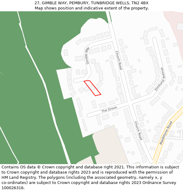 27, GIMBLE WAY, PEMBURY, TUNBRIDGE WELLS, TN2 4BX: Location map and indicative extent of plot
