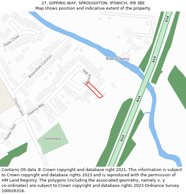 27, GIPPING WAY, SPROUGHTON, IPSWICH, IP8 3BE: Location map and indicative extent of plot