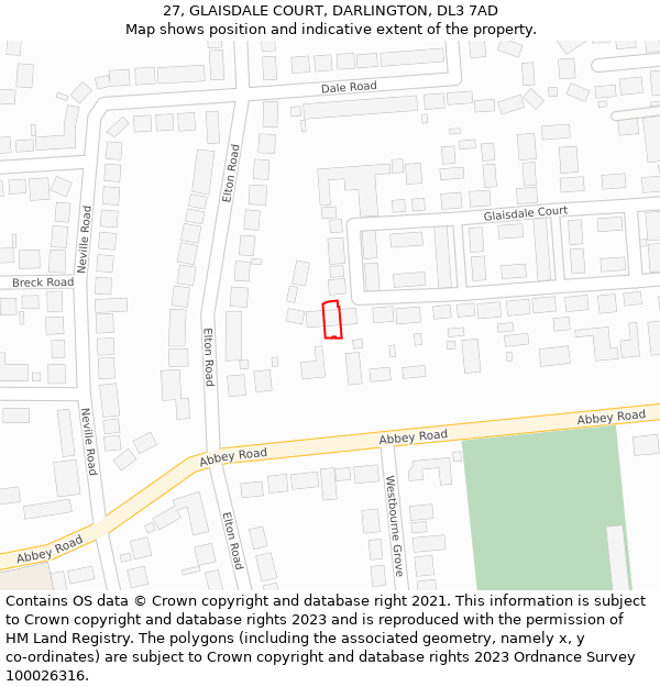 27, GLAISDALE COURT, DARLINGTON, DL3 7AD: Location map and indicative extent of plot