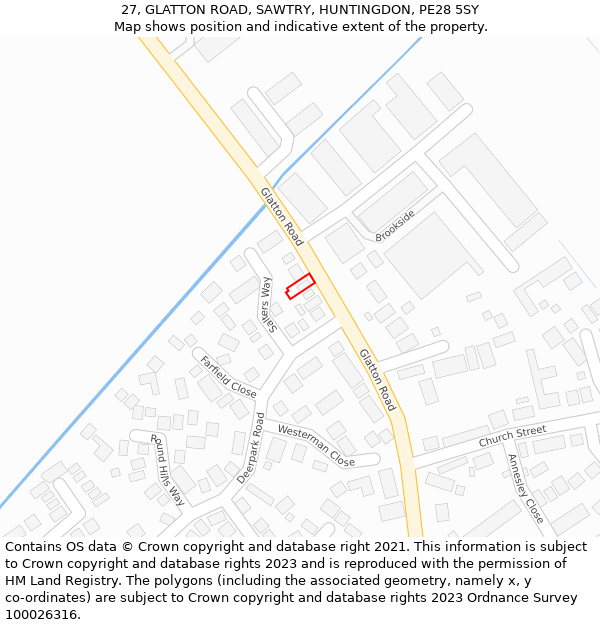 27, GLATTON ROAD, SAWTRY, HUNTINGDON, PE28 5SY: Location map and indicative extent of plot