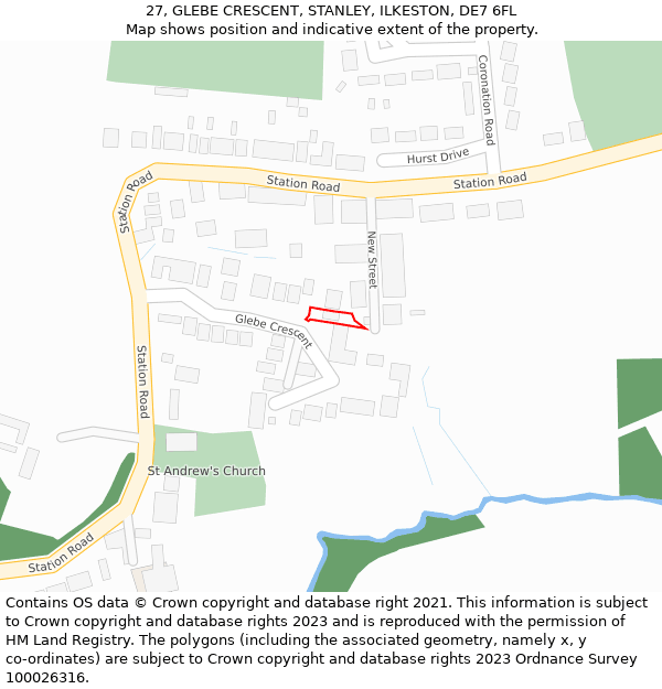 27, GLEBE CRESCENT, STANLEY, ILKESTON, DE7 6FL: Location map and indicative extent of plot