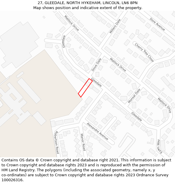 27, GLEEDALE, NORTH HYKEHAM, LINCOLN, LN6 8PN: Location map and indicative extent of plot