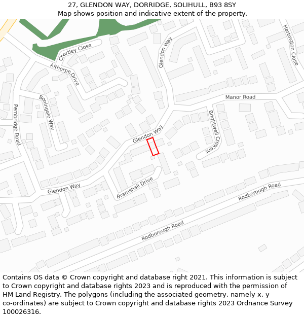 27, GLENDON WAY, DORRIDGE, SOLIHULL, B93 8SY: Location map and indicative extent of plot