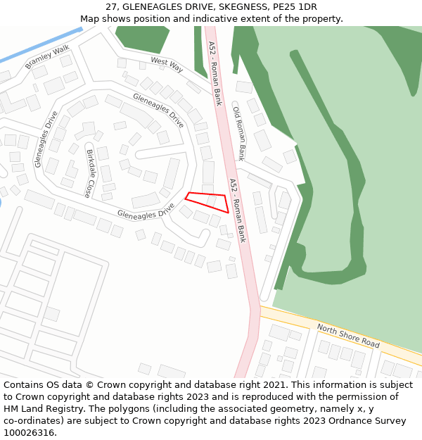 27, GLENEAGLES DRIVE, SKEGNESS, PE25 1DR: Location map and indicative extent of plot