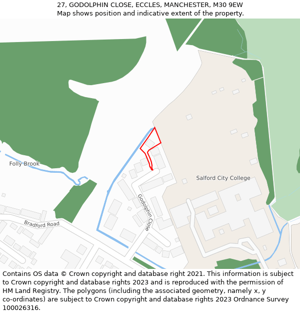 27, GODOLPHIN CLOSE, ECCLES, MANCHESTER, M30 9EW: Location map and indicative extent of plot