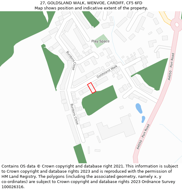 27, GOLDSLAND WALK, WENVOE, CARDIFF, CF5 6FD: Location map and indicative extent of plot