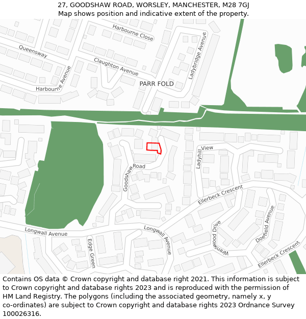 27, GOODSHAW ROAD, WORSLEY, MANCHESTER, M28 7GJ: Location map and indicative extent of plot