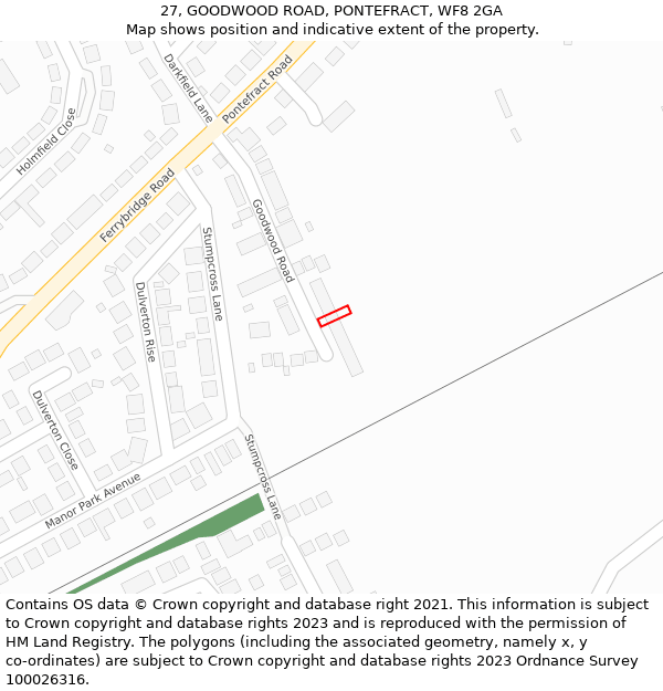 27, GOODWOOD ROAD, PONTEFRACT, WF8 2GA: Location map and indicative extent of plot